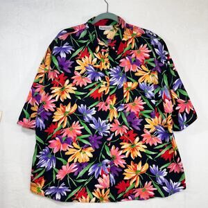 VTG Bordeaux Sydney Floral Tropical Buttoned Top XL Lightweight Summer 90s Retro